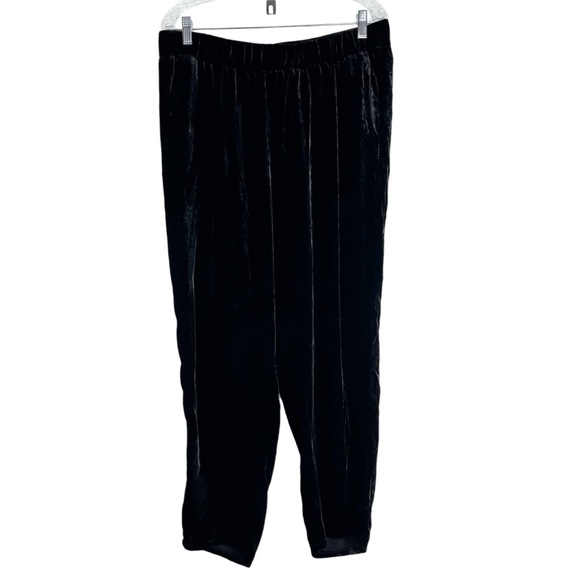 EILEEN FISHER Black Silk Blend Crushed Velvet Taper Leg Elastic Waist Pants - Picture 1 of 5